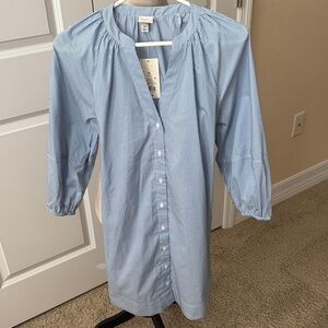 Womens Balloon 3/4 Sleeve Mini Shirtdress A New Day Blue/white Pinstripe XS